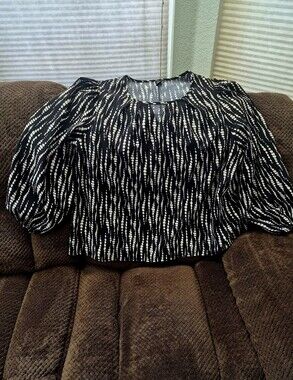 Black and Beige Printed Women's Blouse